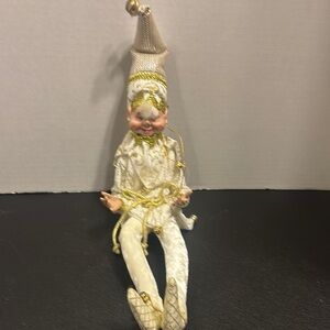 Elegant White and Gold Jester Figurine